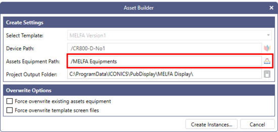 “Assets Equipment Path” setting