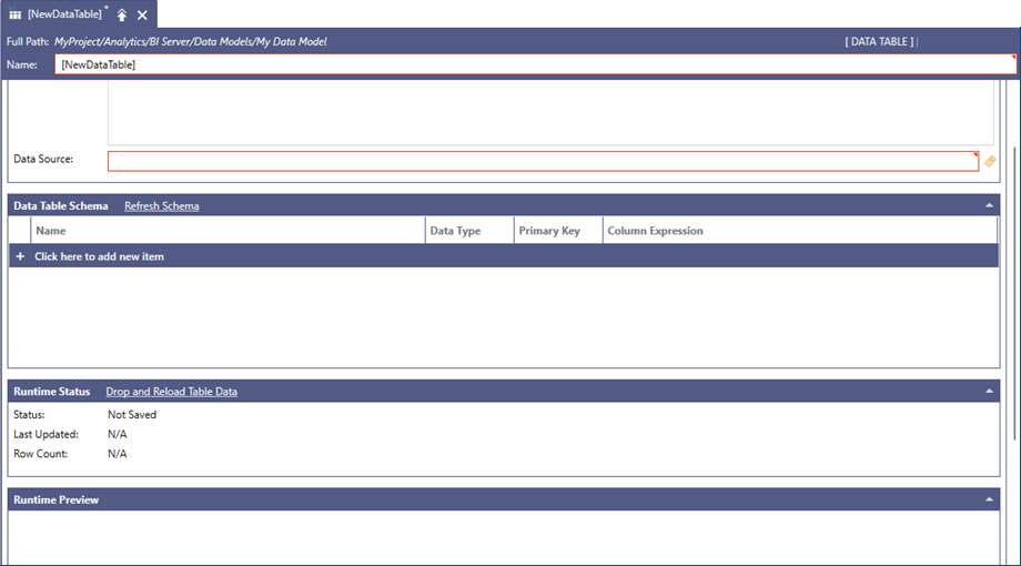 BI Server New Data Table Form