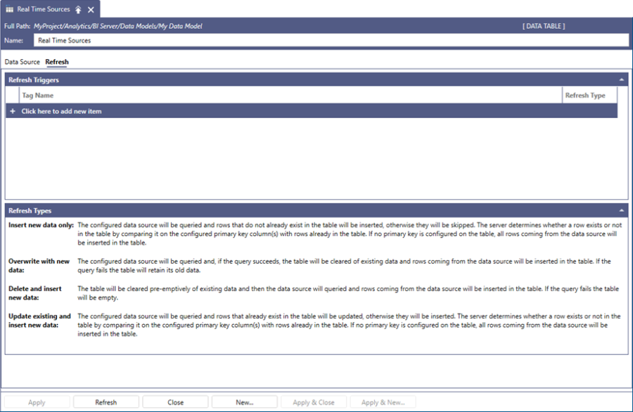 BI Server Data Table Refresh Form
