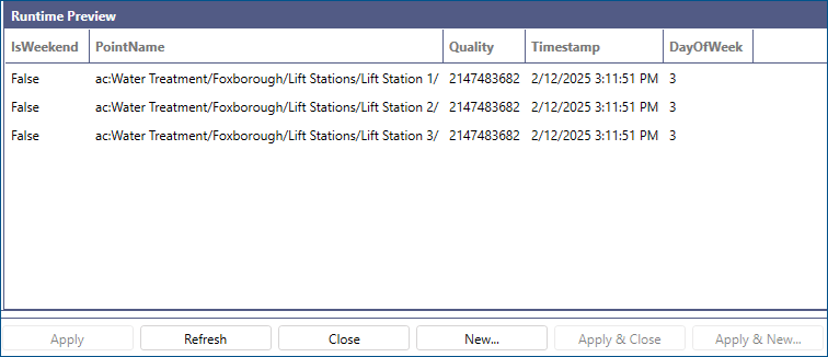 IsWeekend Column Runtime Preview Panel