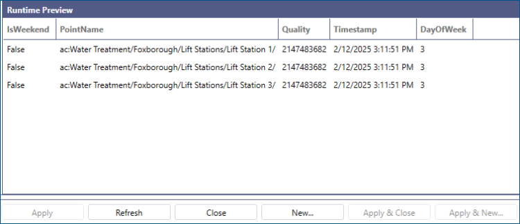 IsWeekend Column Runtime Preview Panel