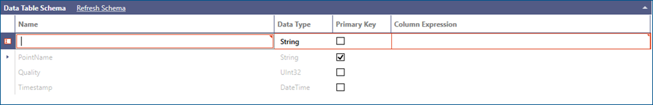 Add New Column in Data Table Schema Panel