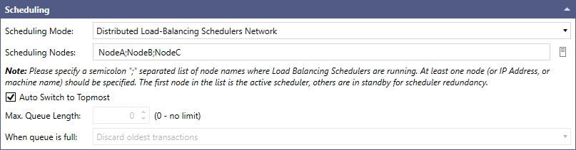 Settings for multiple nodes in a scheduling cluster