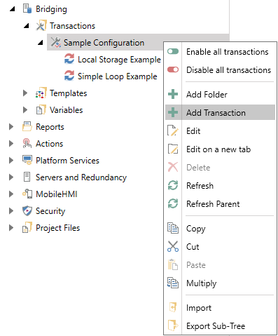 Right-click to add a transaction