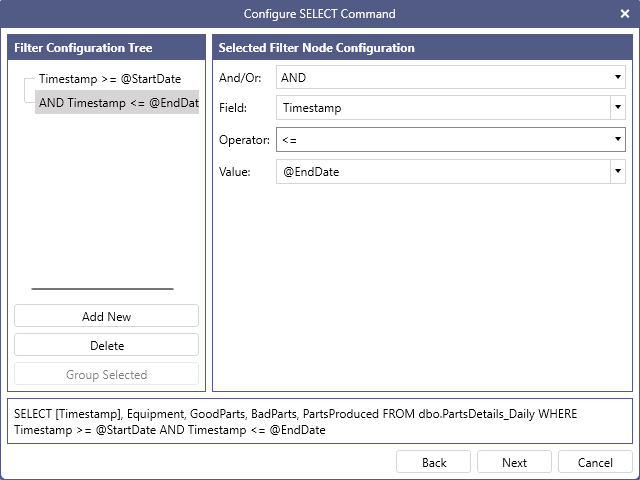 Configure the @EndDate parameter
