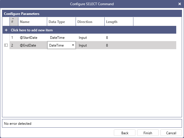 Configure parameters data types