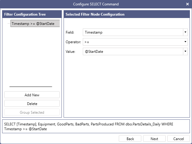 Configure the @StartDate parameter