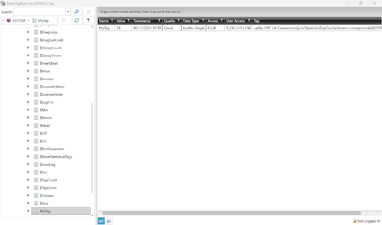 Data Explorer - Display OPC UA Tag MyTag