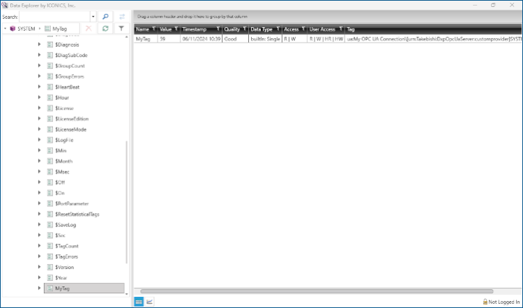 Data Explorer - Display OPC UA Tag MyTag
