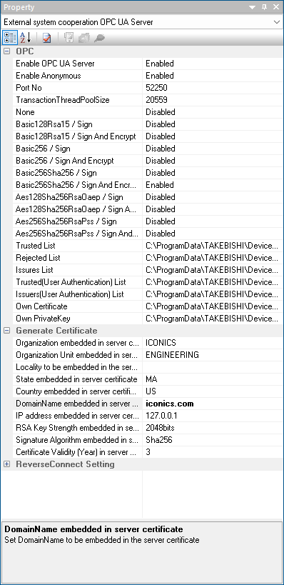 Device Explorer - OPC UA Server Properties