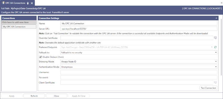Workbench - My OPC UA Connection