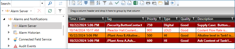 viewing alarms in data explorer