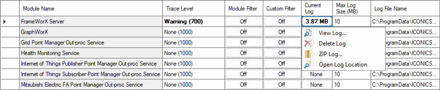 TraceWorX Current Log