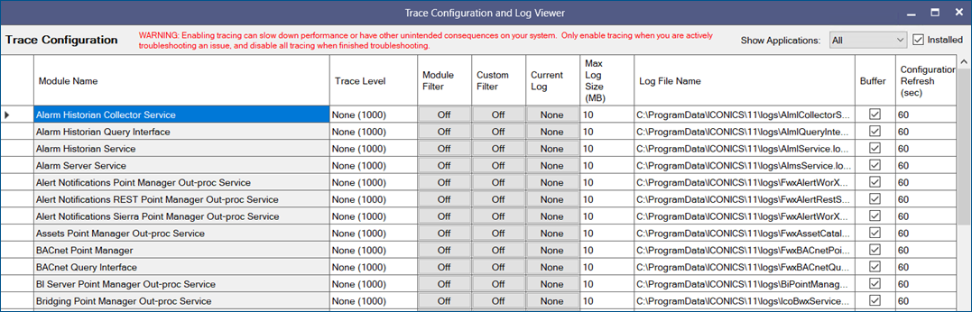 TraceWorX Configuration User Interface