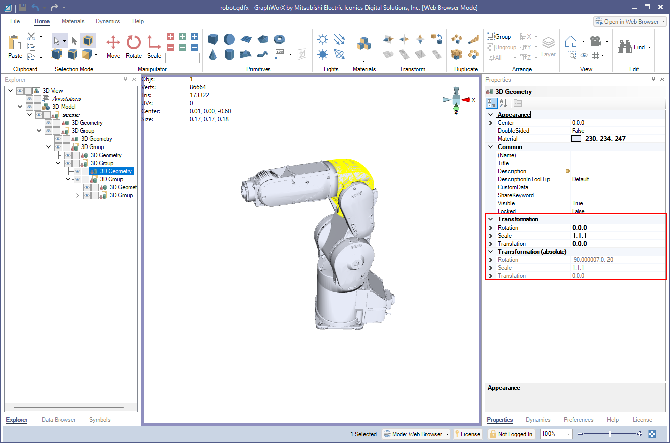 3D geometry with relative transform applied