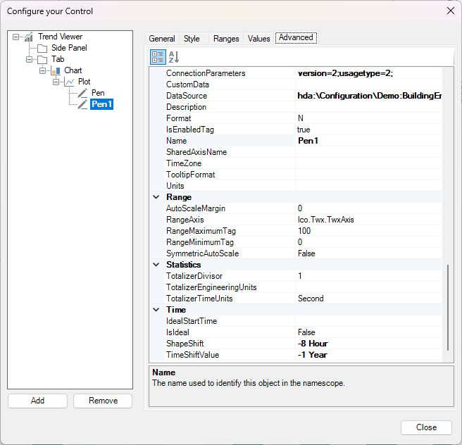 time shift settings in trend viewer configurator