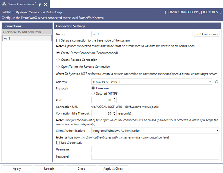 Form for direct connection